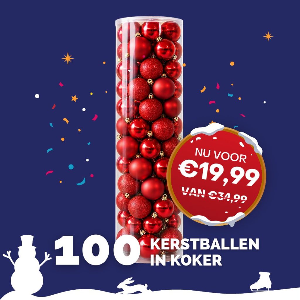 Kerstaanbieding: 100 kerstballen in koker, nu voor €19,99 (van €34,99)