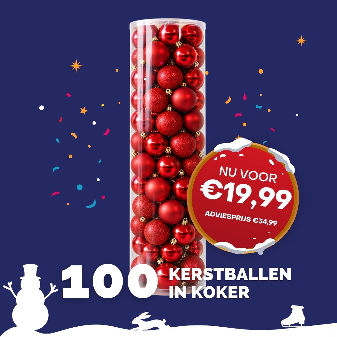 100 kerstballen in een koker