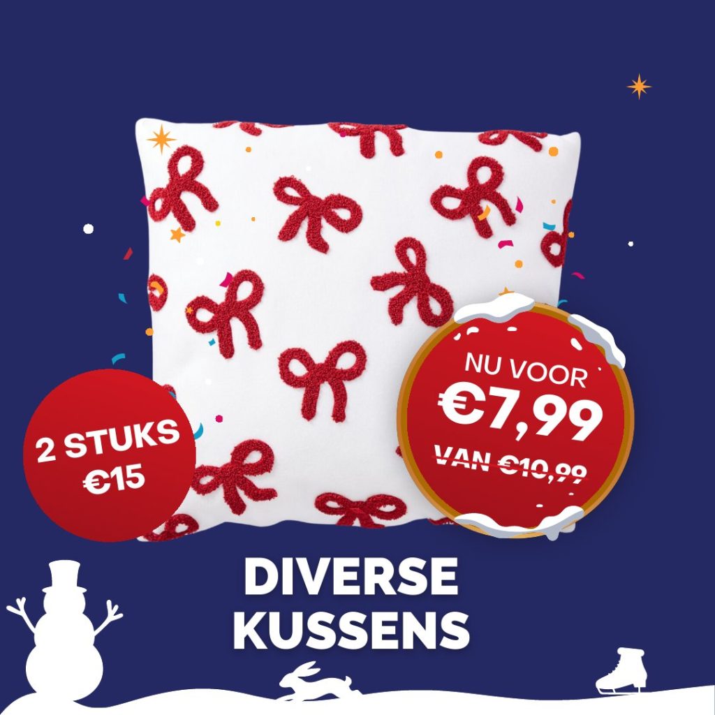 Kerstaanbieding: Diverse kussens, nu voor €7,99 (van €10,99), 2 stuks €15