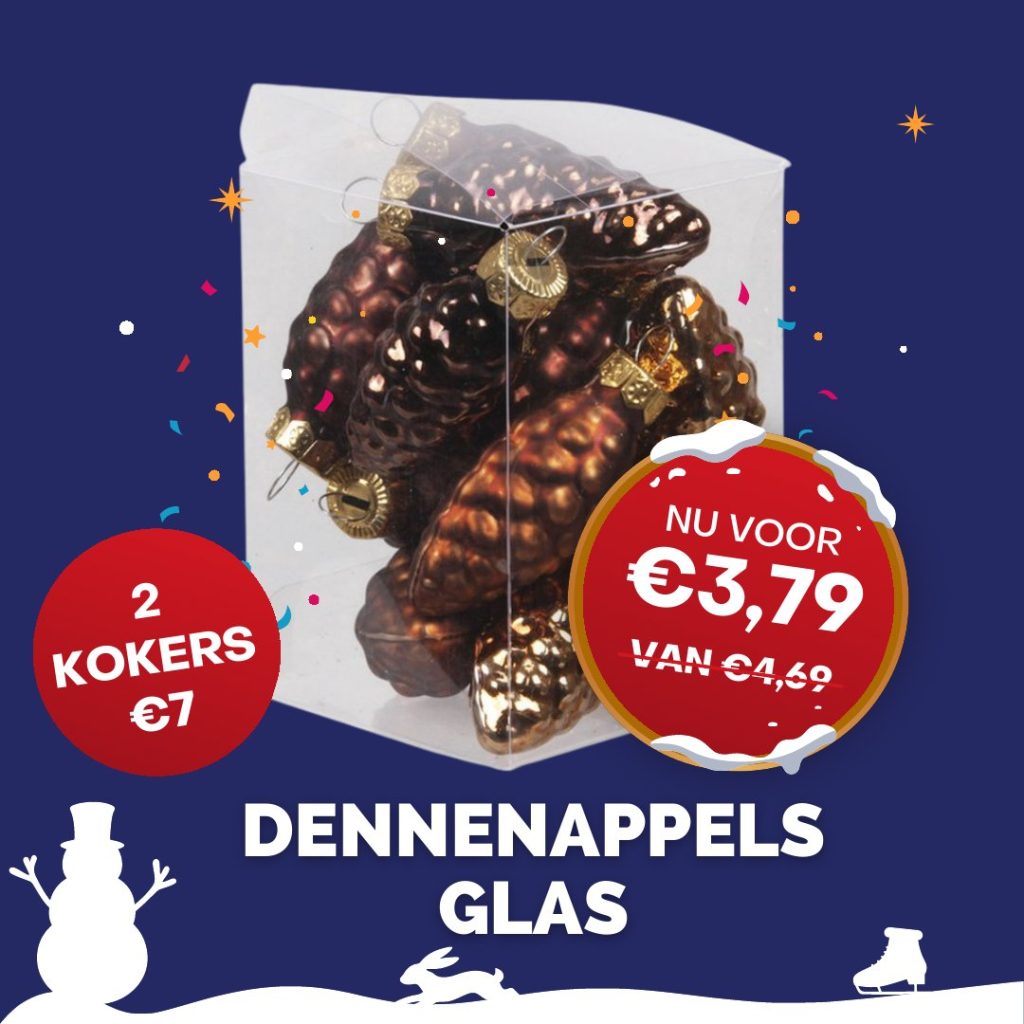 Kerstaanbieding: Dennenappels glas, nu voor €3,79 (van €4,69), 2 kokers €7