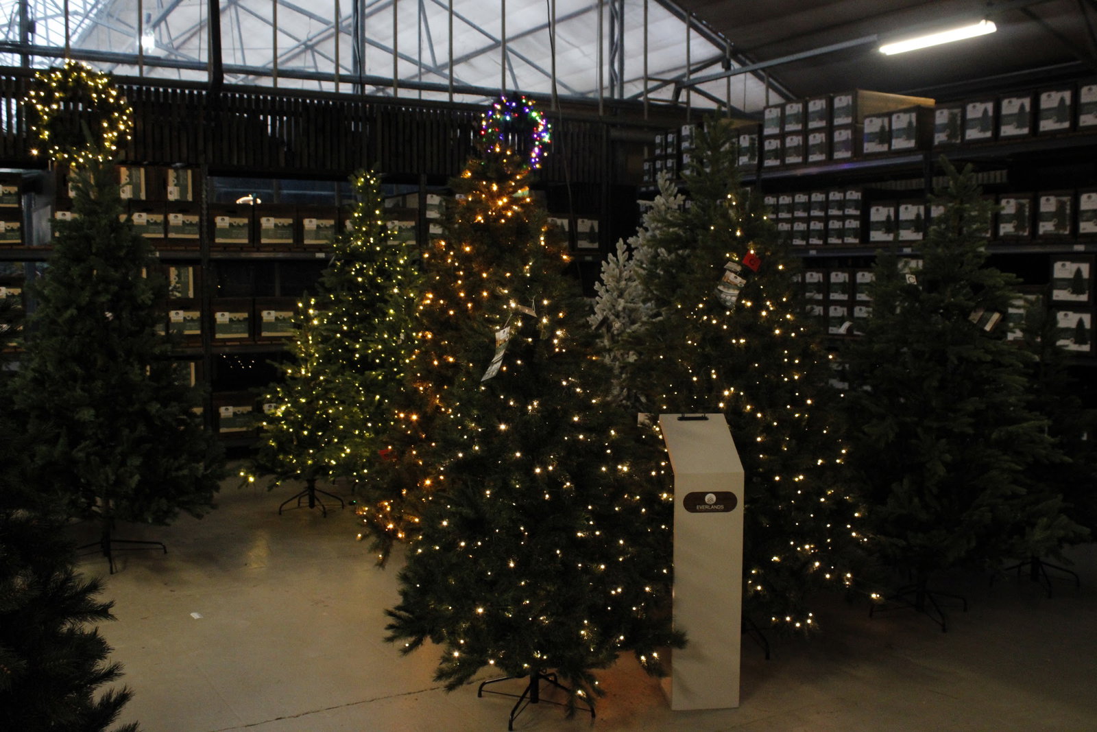 Verlichte kunstkerstbomen op de kerstmarkt van Steck Utrecht